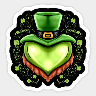 Green Heart With Hat, Beard Shamrocks On St Patricks Day Sticker